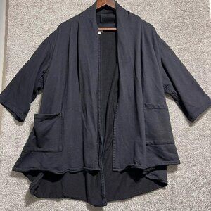 J. Jill Woman’s LG 3/4 Sleeve Black Waterfall Open Front Cardigan 100% Cotton